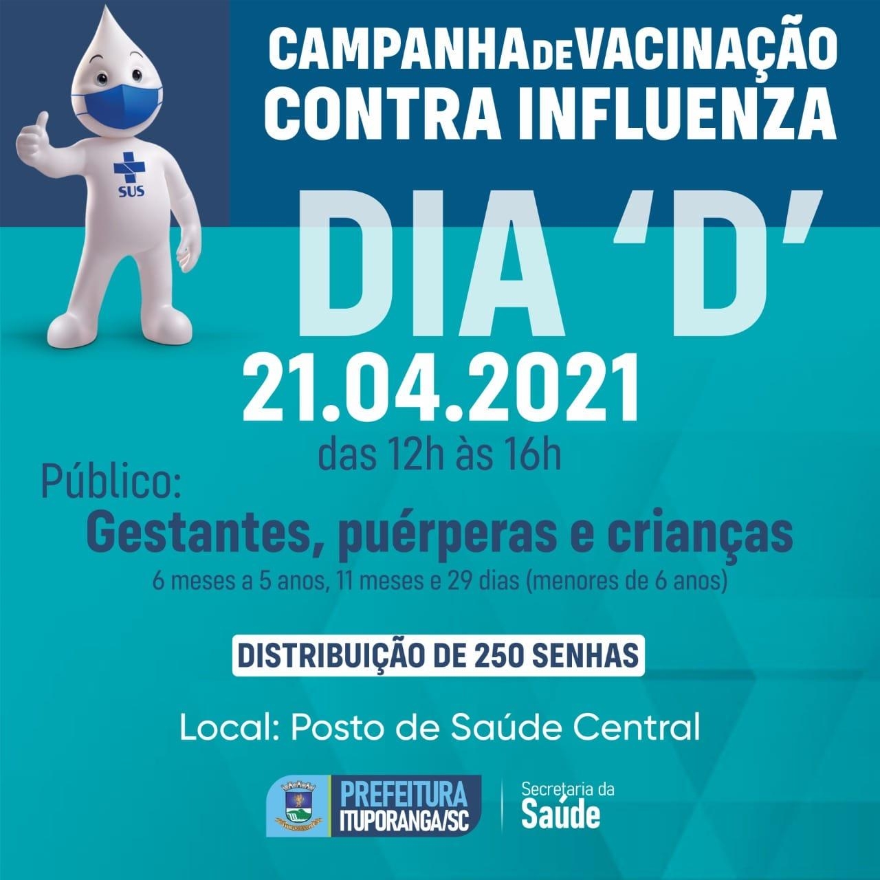 Dia "D" de vacinação contra a influenza será na quarta-feira de feriado em Ituporanga