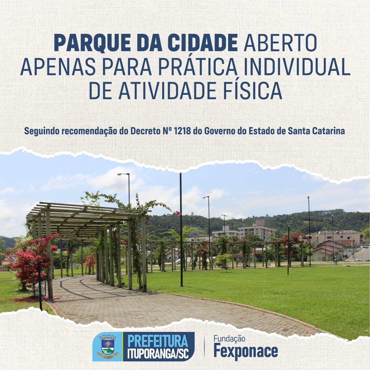 Parque da Cidade em Ituporanga aberto apenas para prática de atividades físicas individuais
