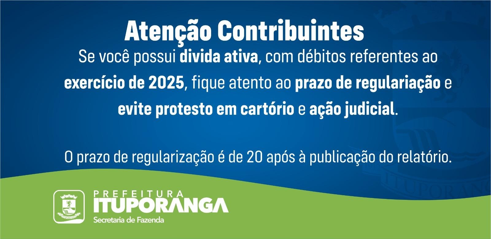 Prefeitura de Ituporanga publica relatório de contribuintes em Dívida Ativa referente a 2025